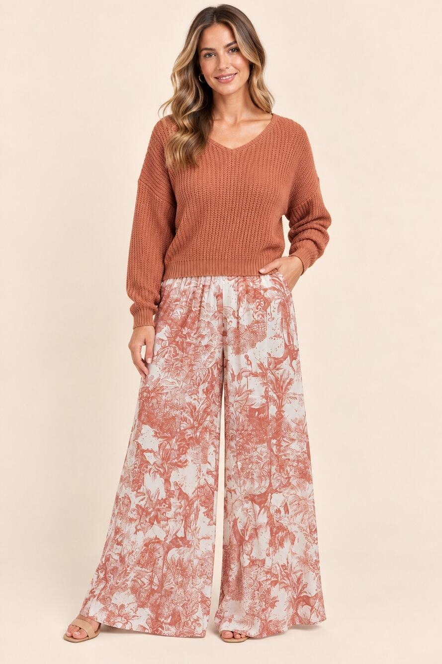 Scandal Italy Pink and Cream Wide Leg Micah Pants